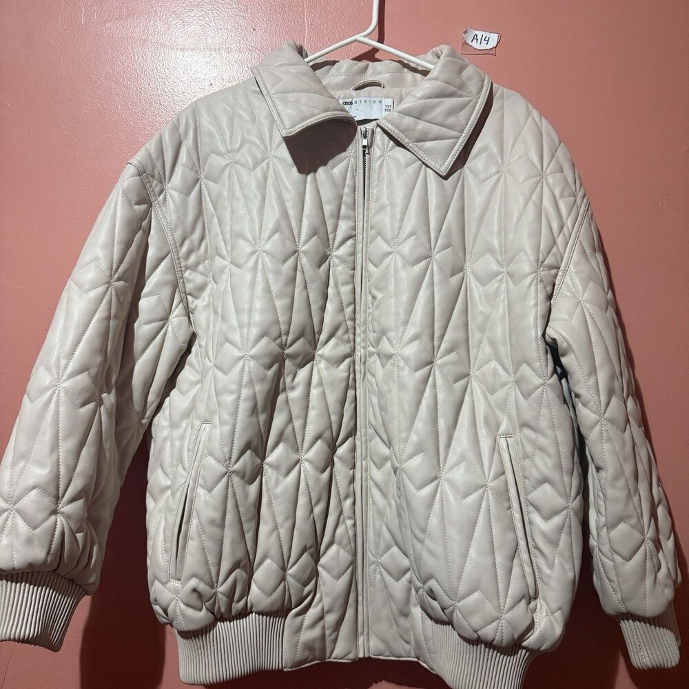 Asos Womens Jacket 10 Off White Collar Full Zip Warm Pockets